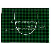 Forest Green Buffalo Plaid Merry Christmas Bows Große Geschenktüte (Vorderseite)