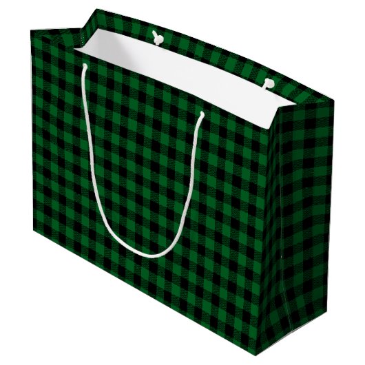 Forest Green Buffalo Plaid Merry Christmas Bows Große Geschenktüte (Rückseite Schrägansicht)