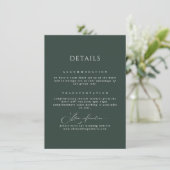 Forest Green Calligraphy Wedding Details Card Begleitkarte (Stehend Vorderseite)