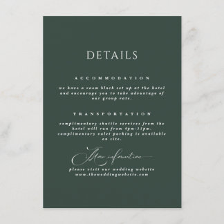 Forest Green Calligraphy Wedding Details Card Begleitkarte