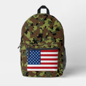 Forest Green Camouflage American Flag Bedruckter Rucksack (Vorderseite)