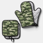 Forest Green Camouflage Ofenhandschuh & Topflappen-Set (Vorderseite/Rückseite)