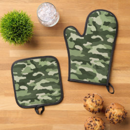 Forest Green Camouflage Ofenhandschuh & Topflappen-Set