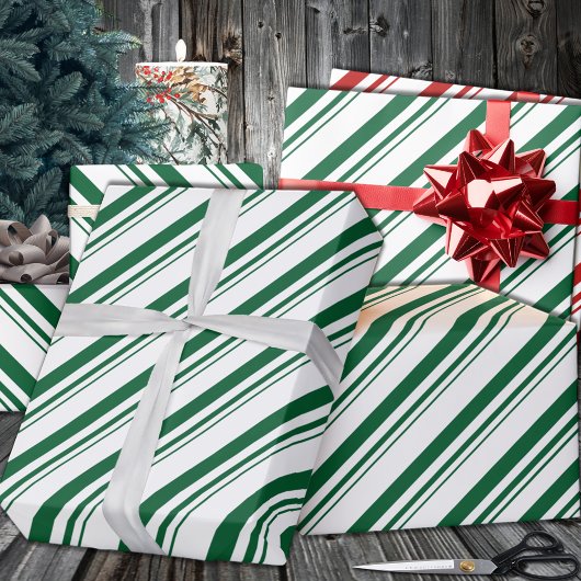 Forest Green Candy Cane Stripe Holiday Geschenkpapier