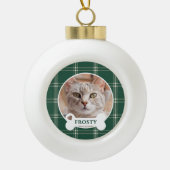 Forest Green Christmas Kariert Custom Cat Keramik Kugel-Ornament (Vorderseite)