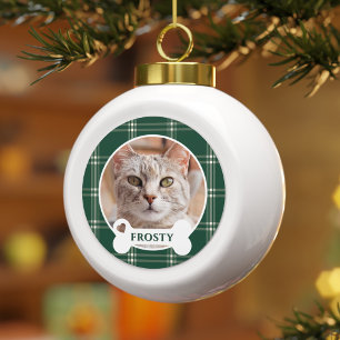 Forest Green Christmas Kariert Custom Cat Keramik Kugel-Ornament