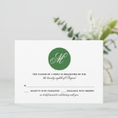 Forest Green Circle Monogram Wedding RSVP Card Einladung (Stehend Vorderseite)