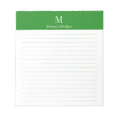 Forest Green Classic Personalized Monogram Lined Notizblock (Vorderseite)
