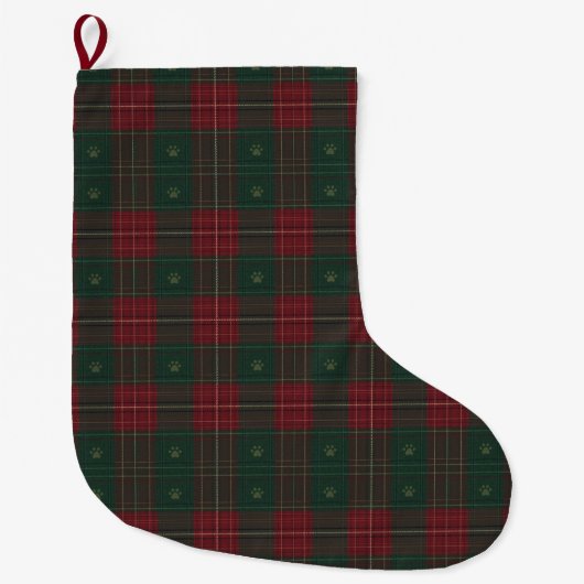 Forest Green & Cranberry Tartan Pet Stocking Großer Weihnachtsstrumpf (Vorderseite)
