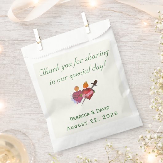 Forest-Green & Cream Two Hearts Catholic Wedding Geschenktütchen (Ausgeschnitten)