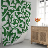 Forest Green Damask Floral Vine Duschvorhang