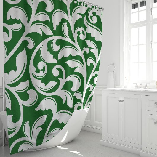 Forest Green Damask Floral Vine Duschvorhang