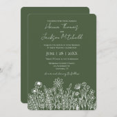 Forest Green Dark Wildblume Simple Wedding Einladung (Vorne/Hinten)