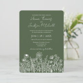 Forest Green Dark Wildblume Simple Wedding Einladung (Stehend Vorderseite)