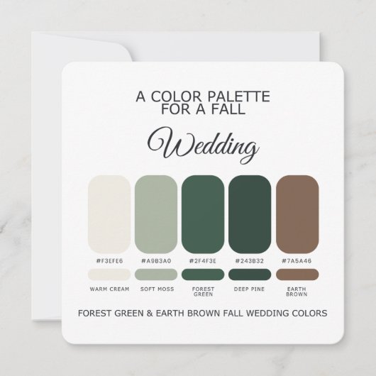 Forest Green Earth Brown Fall Wedding Palette Card Einladung (Vorderseite)