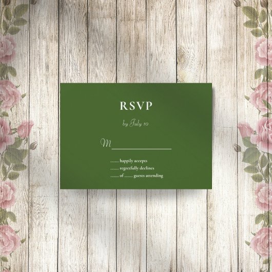 Forest Green einfache elegante Hochzeitskarte Rsvp Karte