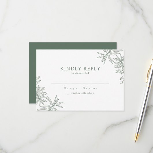 Forest Green Elegant Minimalistisch Botanisch RSVP Karte (Vorderseite/Rückseite Beispiel)