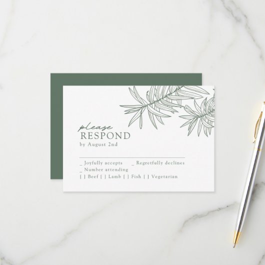 Forest Green Elegant Minimalistisch Botanisch RSVP Karte (Vorderseite/Rückseite Beispiel)