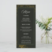 Forest Green & Elegante Gold Floral Wedding Menü Menükarte (Stehend Vorderseite)