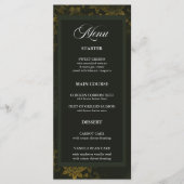 Forest Green & Elegante Gold Floral Wedding Menü Menükarte (Vorderseite)