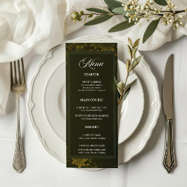Forest Green & Elegante Gold Floral Wedding Menü Menükarte