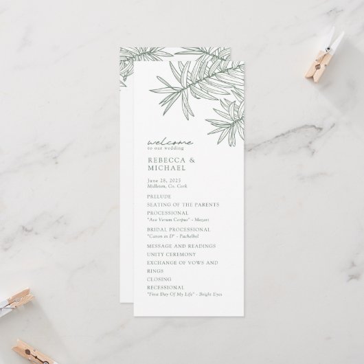 Forest Green Eleganto Botanical Wedding Program (Vorderseite/Rückseite Beispiel)