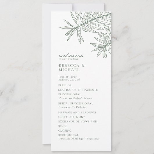 Forest Green Eleganto Botanical Wedding Program (Vorderseite)