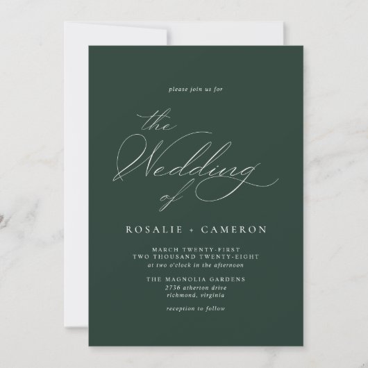 Forest Green Emerald | Delikate Script Wedding Einladung (Vorderseite)