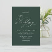 Forest Green Emerald | Delikate Script Wedding Einladung (Stehend Vorderseite)