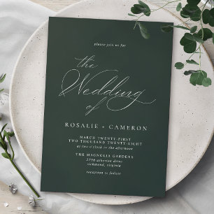Forest Green Emerald   Delikate Script Wedding Einladung