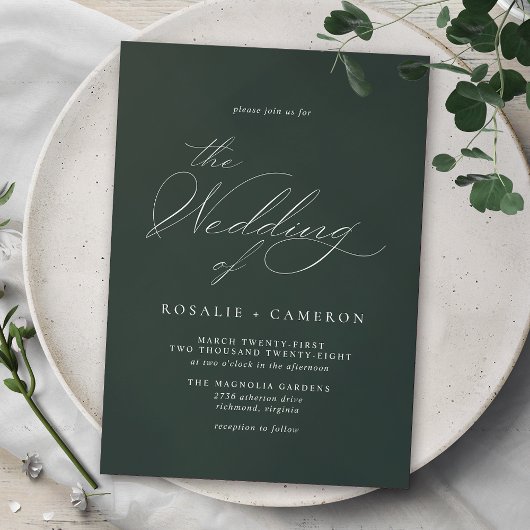 Forest Green Emerald | Delikate Script Wedding Einladung