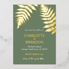 Forest Green Ferns Outdoor Wedding Gold Folieneinladung
