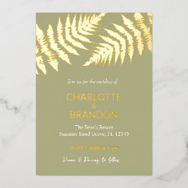 Forest Green Ferns Outdoor Wedding Gold Folieneinladung