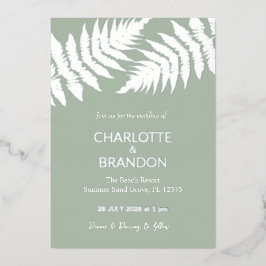 Forest Green Ferns Outdoor Wedding Silver Folieneinladung