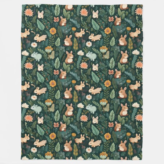 Forest Green Fleece Blanket mit lebhaften Tieren (Vorderseite)