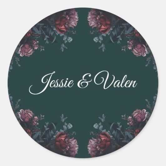 Forest Green Floral Wedding Runder Aufkleber (Vorderseite)