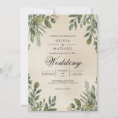 Forest Green Foliage Frame Wedding Einladung (Vorderseite)