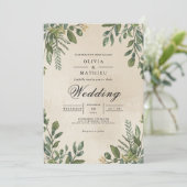 Forest Green Foliage Frame Wedding Einladung (Stehend Vorderseite)
