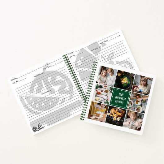 Forest Green Foto Collage 8 Bilder Familienrezepte Notizblock (Innenseite)