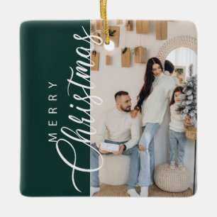 Forest Green Frohe Weihnachts-Foto Keramikornament