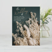 Forest Green getrocknete Blütenboho Rustikale Hoch Einladung (Stehend Vorderseite)