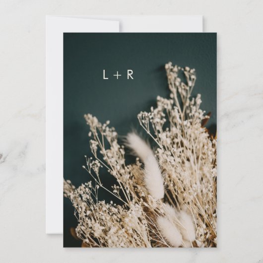 Forest Green getrocknete Blütenboho Rustikale Hoch Einladung (Rückseite)