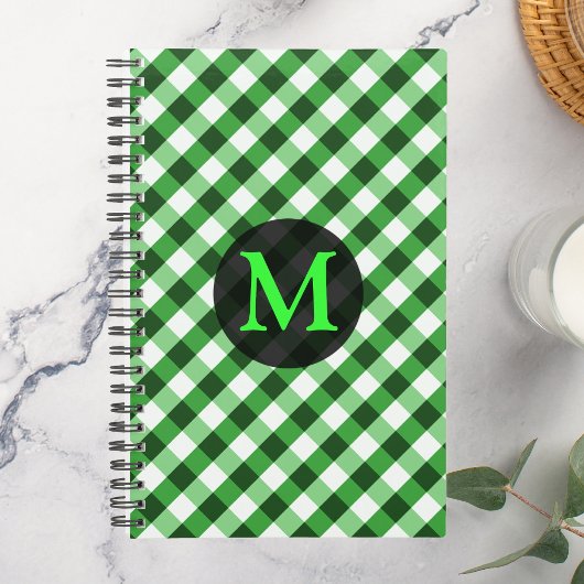 Forest Green Gingham Muster Personalisiert Monogra Planer
