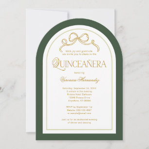 Forest Green Gold Bow 15. Quinceanera Geburtstag Einladung