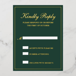 Forest Green Gold Foil Formal Wedding RSVP Card Folie Einladungspostkarte