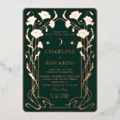 Forest Green & Gold Jugendstil Einladung zur Hochz (Vorderseite)