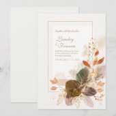 Forest Green Gold Line Autumnal Leaf Wedding Einladung (Vorne/Hinten)