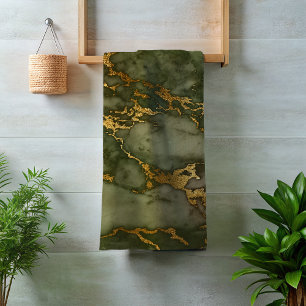 Forest Green Gold Marmor Stone Rock Metallic Badhandtuch Set