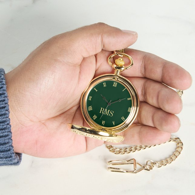 Forest Green Gold Mit Monogramm Classic Retro Pock Armbanduhr (Forest Green Gold Monogrammed Classic Retro Pocket Watch)