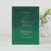 Forest green gold monogram initials Wedding Einladung (Stehend Vorderseite)